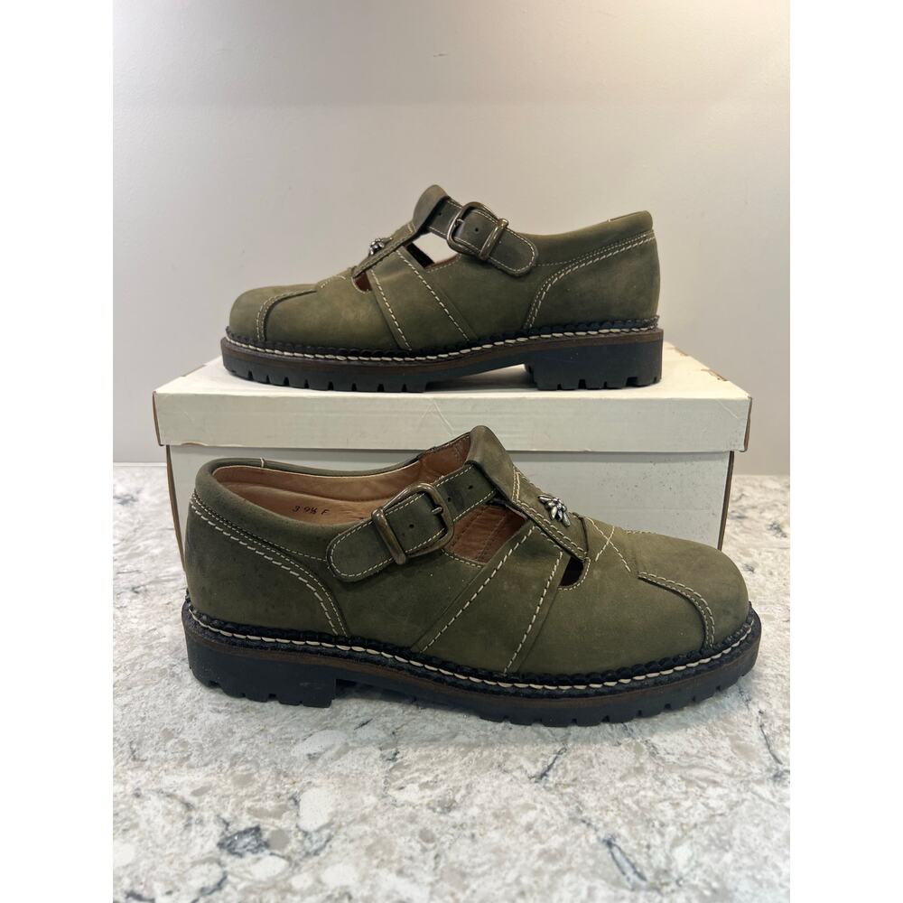 Kandahar Swiss Handmade Green Leather Chunky Mary Jane Boots Size 39 / 8 JL